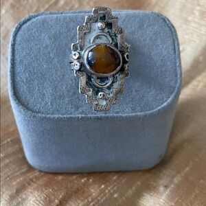 Silver and Brown Stone Women's Ring